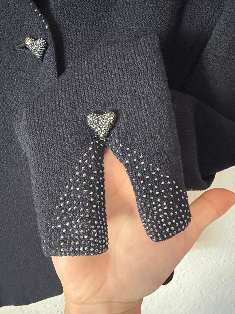 ST. JOHN Evening Santana Knit Blazer Size 12 Black Crystal Buttons Hearts - Picture 6 of 8
